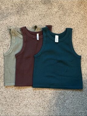 New Bundle of Nikibiki Ribbed Tank Tops ~ Teal, Sage, Brown